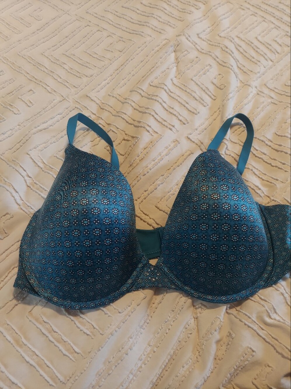 Maidenform Teal Blue Geo Print Underwire Custom Lift Demi Bra 38D